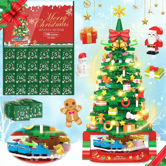 Advent Calendar Christmas Tree Building Kit with Led Light - Ideal Xmas Gift Toy