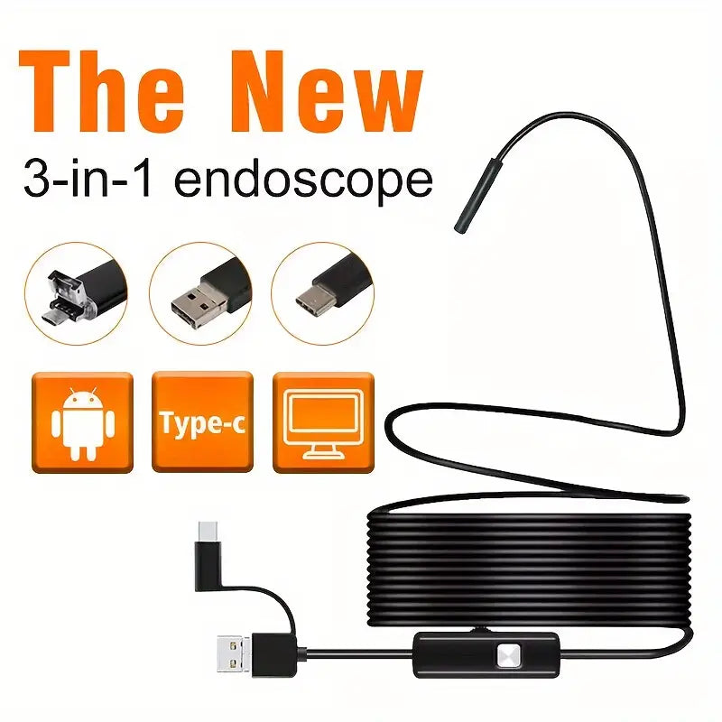 3 In 1 Waterproof Endoscope Camera With Adjustable LED Lights