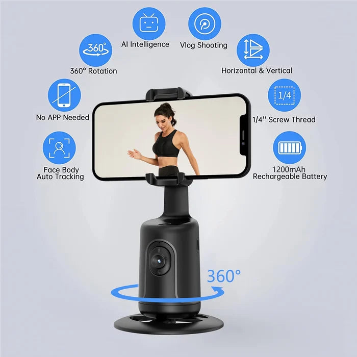 360 Rotation Auto Face Tracking AI Camera Phone Holder