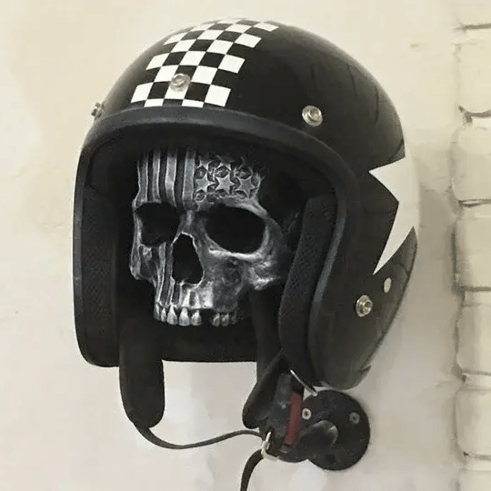 Skull mask motorcycle rider equipped with goggles