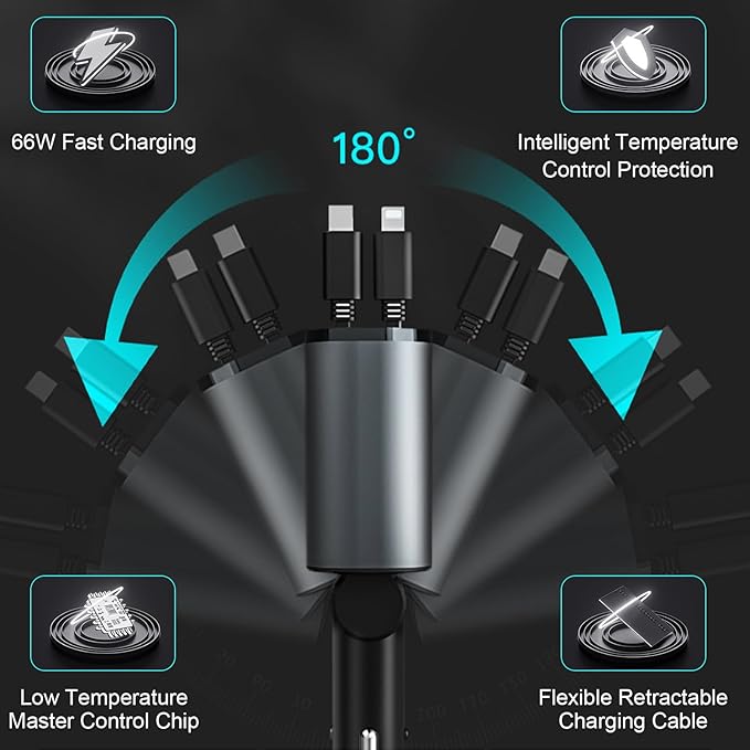 100W Digital Display Retractable Car Charger