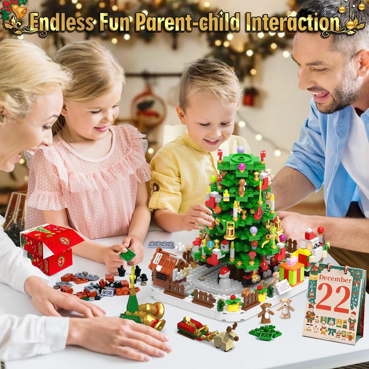 Advent Calendar Christmas Tree Building Kit with Led Light - Ideal Xmas Gift Toy